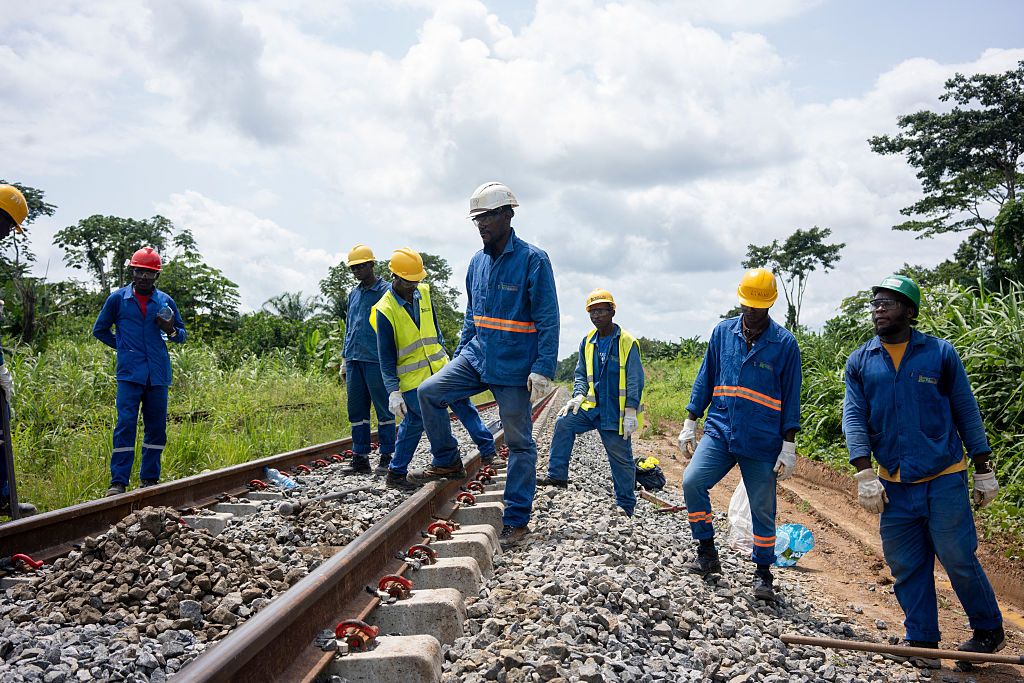 Image 5: Workers conduct renovations as part of the Trans-Gabon Railway modernization program in Gabon on March 21, 2025. 