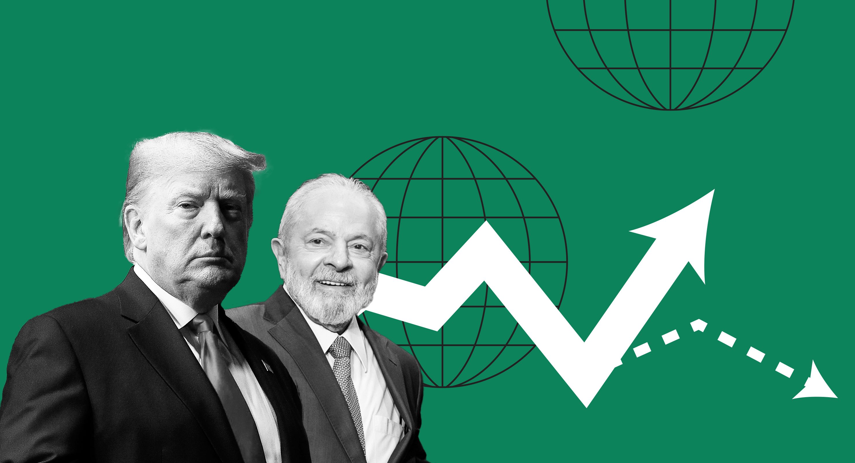 Trump and Lula on a green background