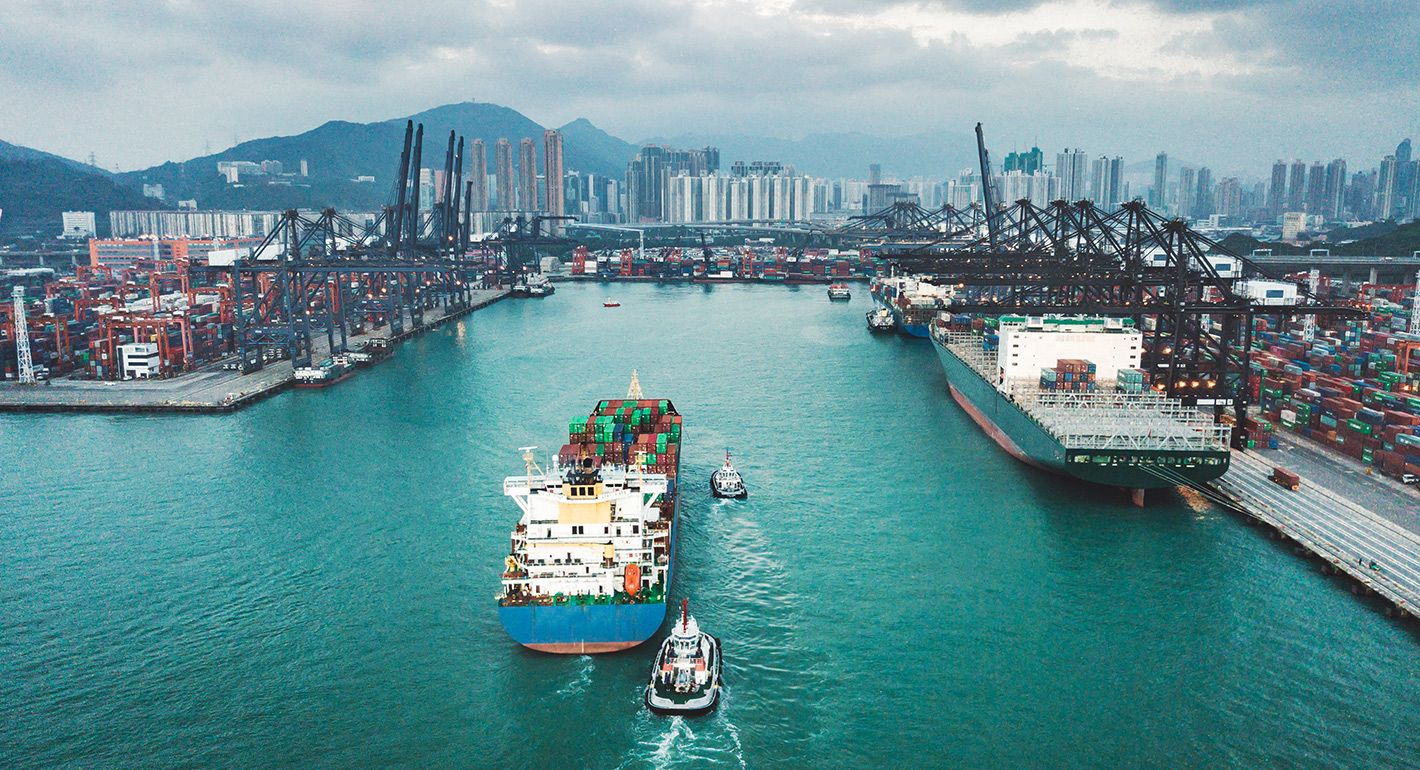 Container Cargo freight ship Terminal in Hongkong, China