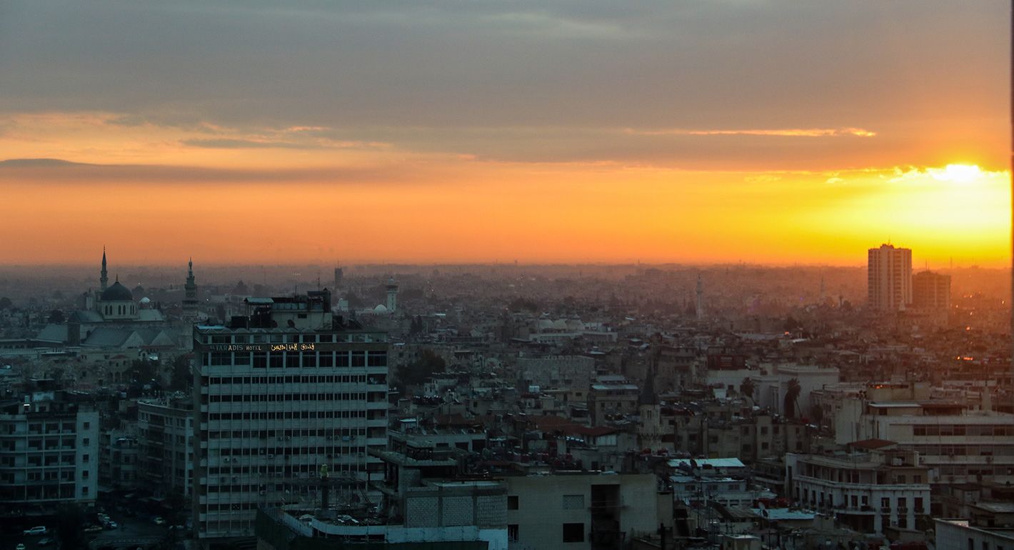 Sunrise over Damascus city in March 2020