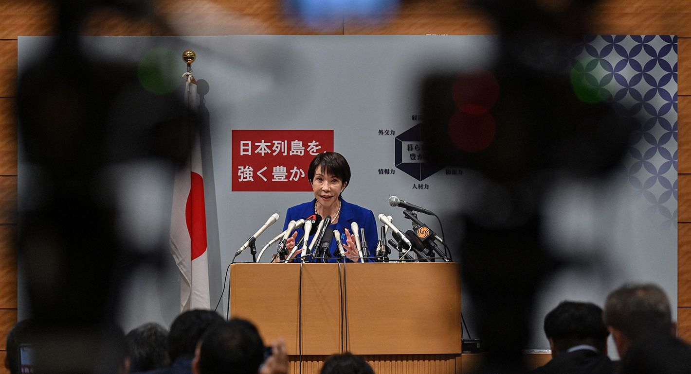 Japanese veteran Liberal Democratic Party (LDP) lawmaker Sanae Takaichi speaks to the media during a press conference in Tokyo on September 19, 2025. 