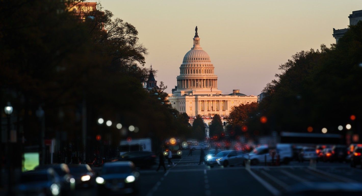 US Capitol building at dusk